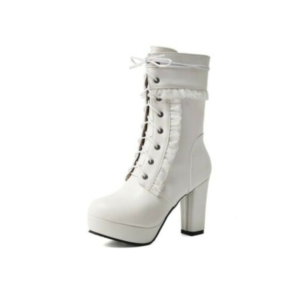 white lace mid-calf boot